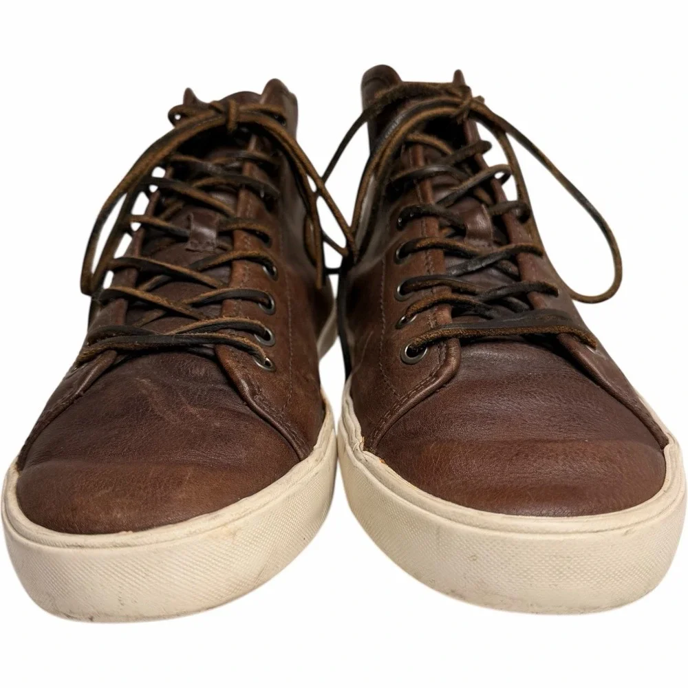 Frye Brett High Top Leather Sneakers Brown Lace Up Casual Mens 10.5 Minimalist - Picture 3 of 14